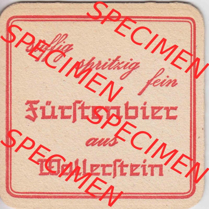Bierdeckel Fürstliches Brauhaus Wallerstein, seit 1598, süffig sprintzig fein (3). Deutscher Katalog über deutsche Bierdeckel Fürst Wallerstein Brauhaus... Sammlung
