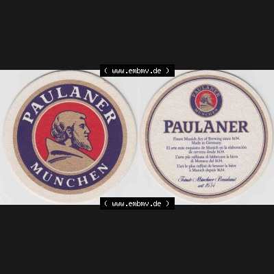 Bierdeckel Paulaner München Finest Munich Art of Brewing since 1634 (1). Deutscher Katalog über deutsche Bierdeckel Paulaner Brauerei aus Bundesland Bayern zum katalogisieren... Sammlung