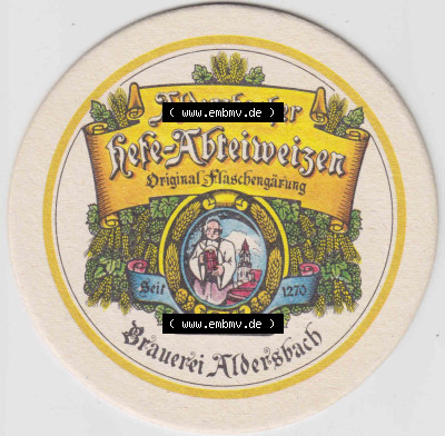Bierdeckel Aldersbacher Hefe-Abteiweizen, Original Flaschengärung, Brauerei Aldersbach (1). Deutscher Katalog über deutsche... Sammlung