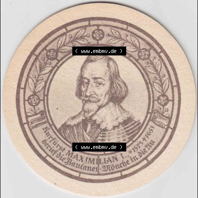 Bierdeckel Paulaner München, Kurfürst Maximilian I. 1573-1651, beriet die Paulaner-Mönche (3). Deutscher Katalog über deutsche Bierdeckel Paulaner... Sammlung