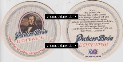 Bierdeckel Pschorr-Bräu, Leichte Weisse von Hacker-Pschorr (1). Deutscher Katalog über deutsche Bierdeckel Hacker-Pschorr Bräu... Sammlung
