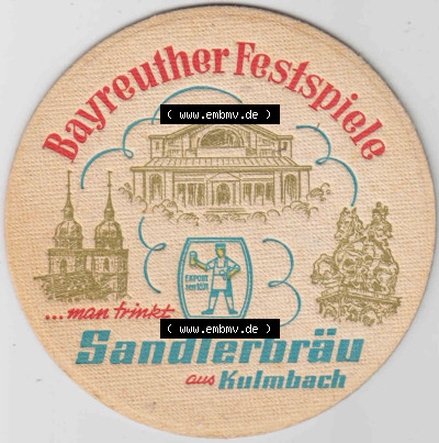 Bierdeckel Bayreuther Fetspiele, ... man trinkt Sandlerbräu aus Kulmbach (2). Deutscher Katalog über deutsche Bierdeckel Kulmbacher... Sammlung