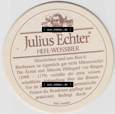 Bierdeckel Julius Echter Hefe-Weissbier, Würzburger Hofbräu, Das Gute bewahrt. Seit 1643 (2). Deutscher Katalog über deutsche... Sammlung