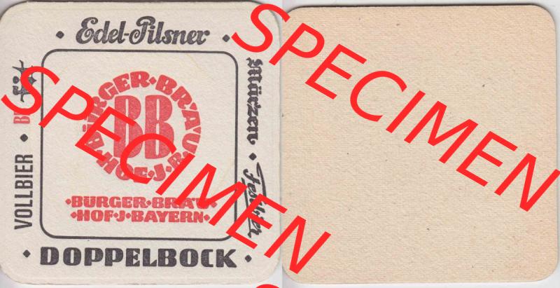 Bierdeckel Edel-Pilsner Bürgerbräu Hof-J-B, Doppelbock (1). Deutscher Katalog über deutsche Bierdeckel Bürgerbräu Hof aus Bundesland Bayern zum katalogisieren... Sammlung