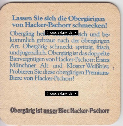 Bierdeckel Hacker-Pschorr, Kloster Weißbier, Erstes Münchener Alt, Obergärig ist unser Bier (3). Deutscher Katalog über deutsche... Sammlung