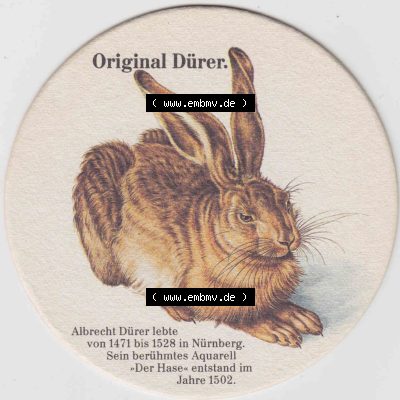 Bierdeckel Original Patrizier Frank und frei, Patrizier-Bräu, Original Dürer, Albrecht Dürrer lebte von 1471 bis 1528 (3). Deutscher Katalog über... Sammlung