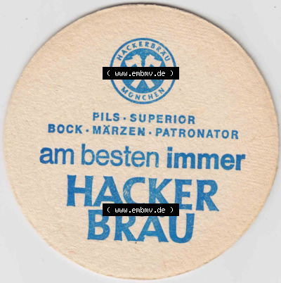 Bierdeckel Hackerbräu München, Pils Superior, Bock, Märzen, Patronator (3). Deutscher Katalog über deutsche Bierdeckel Hacker-Pschorr... Sammlung