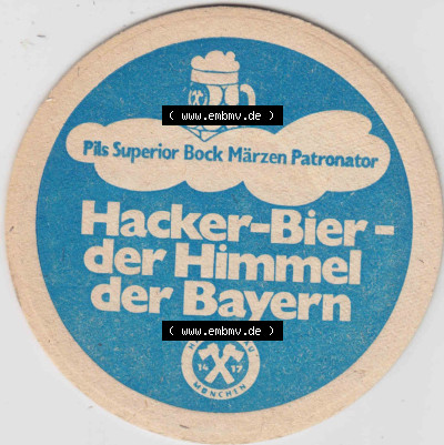 Bierdeckel Hacker-Bier der Himmel der Bayern, Pils Superior Bock Märzen Patronator (2). Deutscher Katalog über deutsche Bierdeckel... Sammlung