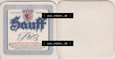 Bierdeckel Hauffbräu Premium, Hauff-Pils, Lichtenauer Bier (1). Deutscher Katalog über deutsche Bierdeckel Hauff-Bräu Lichtenau... Sammlung