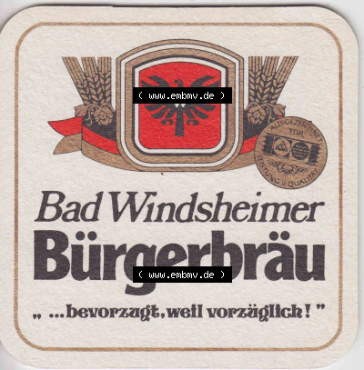 Bierdeckel Bad Windsheimer Bürgerbräu, bevorzugt, weil vorzüglich (2). Deutscher Katalog über deutsche Bierdeckel Bad Windsheimer... Sammlung