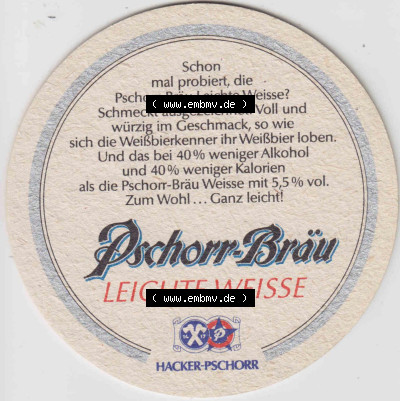 Bierdeckel Pschorr-Bräu, Leichte Weisse von Hacker-Pschorr (3). Deutscher Katalog über deutsche Bierdeckel Hacker-Pschorr Bräu... Sammlung