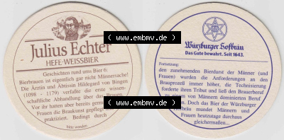Bierdeckel Julius Echter Hefe-Weissbier, Würzburger Hofbräu, Das Gute bewahrt. Seit 1643 (1). Deutscher Katalog über deutsche... Sammlung