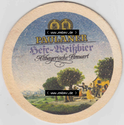 Bierdeckel 1987, Paulaner Hefe-Weißbier, Altbayerische Brauart, Münchener Reinheistsgebot (1). Deutscher Katalog über deutsche... Sammlung