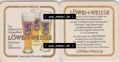 Bierdeckel Das altbayrische Hefeweißbier Löwen-Weiße, Erfrischend und bekömmlich (1). Deutscher Katalog über deutsche Bierdeckel... Sammlung