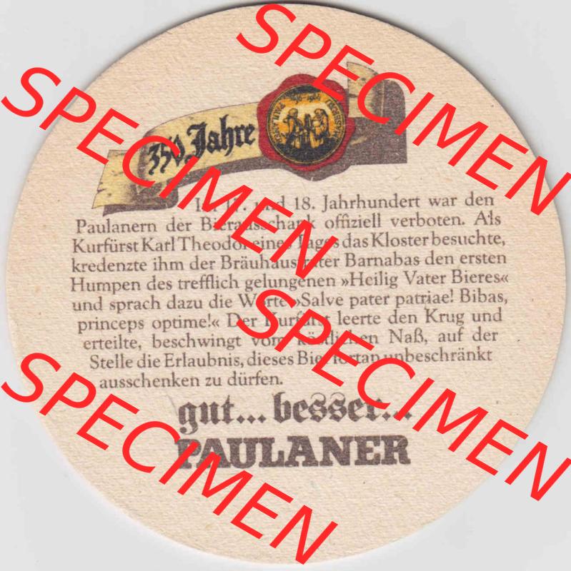 Bierdeckel Paulaner München, Kurfürst Maximilian I. 1573-1651, beriet die Paulaner-Mönche (2). Deutscher Katalog über deutsche Bierdeckel Paulaner... Sammlung