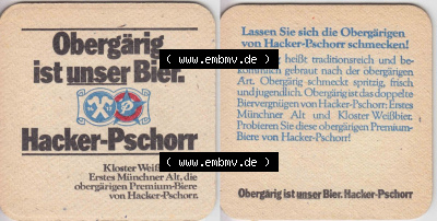 Bierdeckel Hacker-Pschorr, Kloster Weißbier, Erstes Münchener Alt, Obergärig ist unser Bier (1). Deutscher Katalog über deutsche... Sammlung