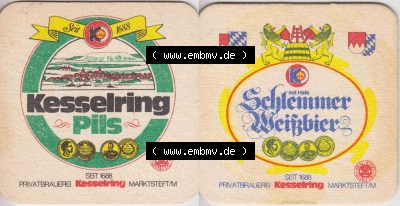 Bierdeckel Kesselring Pils, Seit 1688, mit Hefe Schlemmer Weißbier (1). Deutscher Katalog über deutsche Bierdeckel Brauerei... Sammlung