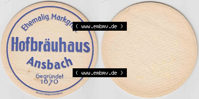 Bierdeckel Hofbräuhaus Ansbach gegründet 1670 (1). Deutscher Katalog über deutsche Bierdeckel Ansbach Hofbräuhaus aus Bundesland... Sammlung