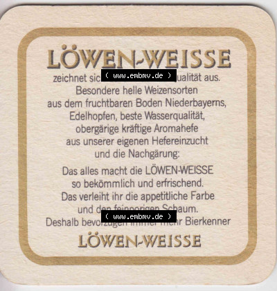 Bierdeckel Das altbayrische Hefeweißbier Löwen-Weisse, Erfrischend und bekömmlich (3). Deutscher Katalog über deutsche Bierdeckel... Sammlung