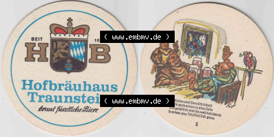 Bierdeckel Hofbräuhaus Traunstein, braut fürstliche Biere, 5 Frohsinn und Gemüdlichkeit gabs auch schon in alter Zeit (1).... Sammlung