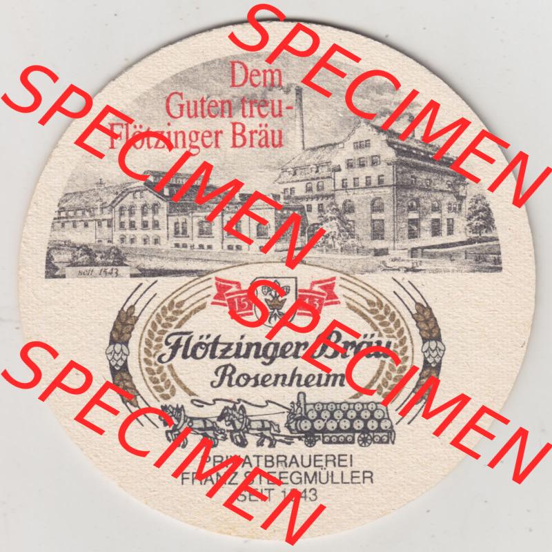 Bierdeckel Flötzinger Bräu, Rosenheim, Privbatbrauerei Franz Steegmüller seit 1543 (2). Deutscher Katalog über deutsche Bierdeckel Flötzinger Brauerei... Sammlung