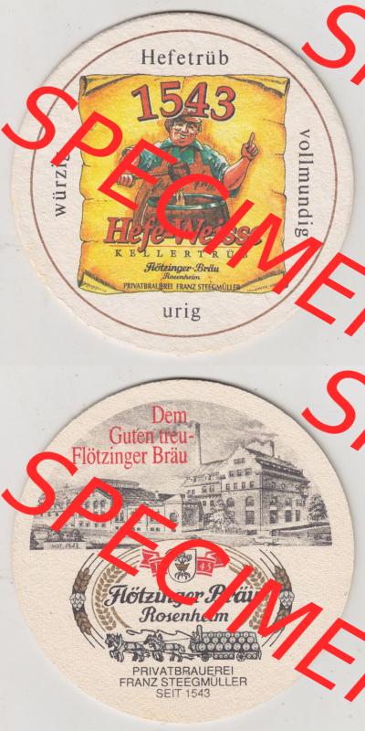 Bierdeckel Flötzinger Bräu, Rosenheim, Privbatbrauerei Franz Steegmüller seit 1543 (3). Deutscher Katalog über deutsche Bierdeckel Flötzinger Brauerei... Sammlung