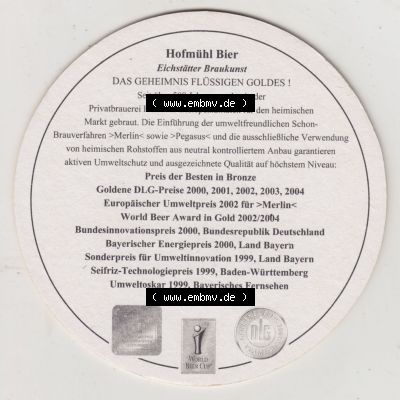 Bierdeckel Hofmühl Privatbrauerei, Hofmühl Hell, Bier Eichstätter Braukunst, Das Geheimnis des flüssigen Goldes (2). Deutscher Katalog über deutsche... Sammlung