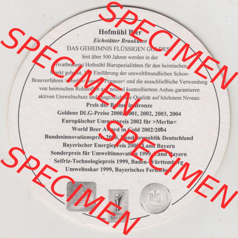 Bierdeckel Hofmühl Privatbrauerei, Hofmühl Hell, Bier Eichstätter Braukunst, Das Geheimnis des flüssigen Goldes (2). Deutscher Katalog über deutsche... Sammlung