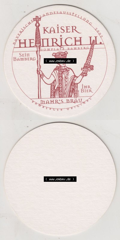 Bierdeckel Brauerei Mahr-Bräu, Bamberger Original Kaiser Heinrich II. (3). Deutscher Katalog über deutsche Bierdeckel Brauerei... Sammlung