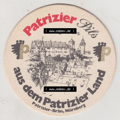 Bierdeckel Patrizier Pils, ...Brau-Erfahrung die man schmeckt, Bierdeckel mit Motiv Kaiserburg, Nürnberg (2). Deutscher Katalog über deutsche... Sammlung