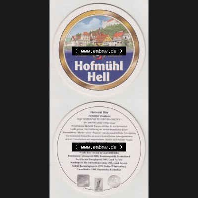 Bierdeckel Hofmühl Privatbrauerei, Hofmühl Hell, Bier Eichstätter Braukunst, Das Geheimnis des flüssigen Goldes (3). Deutscher Katalog über deutsche... Sammlung