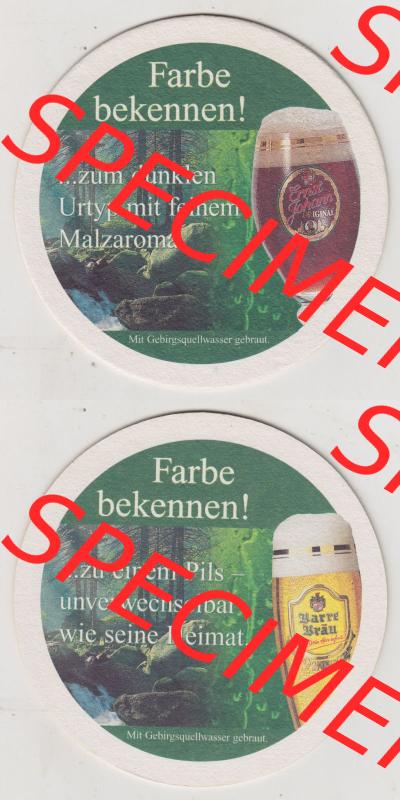 Bierdeckel Privatbrauerei Ernst Barre, Fasrbe bekennen! ...zum dunklen Urtyp mit feinem Malzaroma, ...zu einem Pils (3). Deutscher... Sammlung