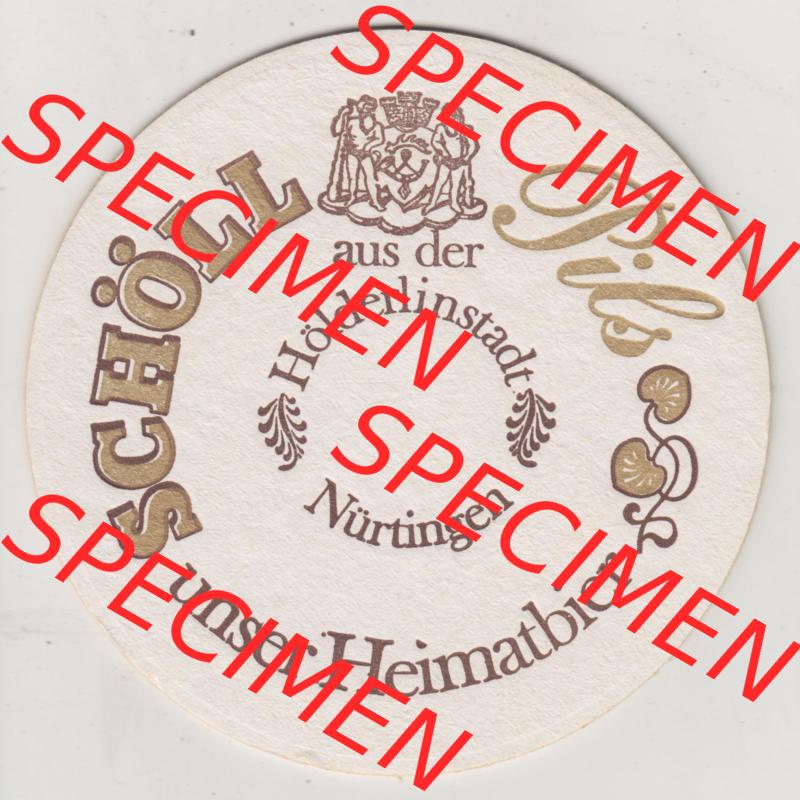 Bierdeckel Schöll Pils aus der Hölderlinstadt Nürtingen, unser Heimatbier (2). Deutscher Katalog über deutsche Bierdeckel Brauerei Schöll (Nürtingen)... Sammlung