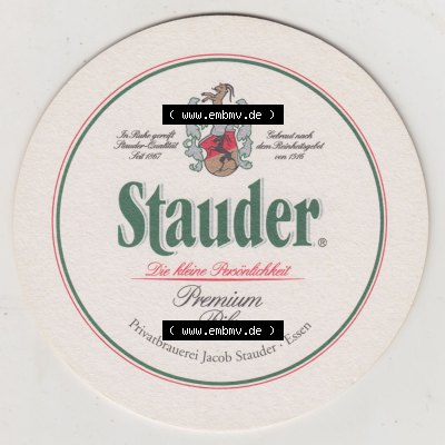 Bierdeckel Stauder Premium Pils, Das Leben wird nicht leichter. Aber es wird immer besser belohnt (1). Deutscher Katalog über deutsche Bierdeckel Privatbrauerei Jacob... Sammlung