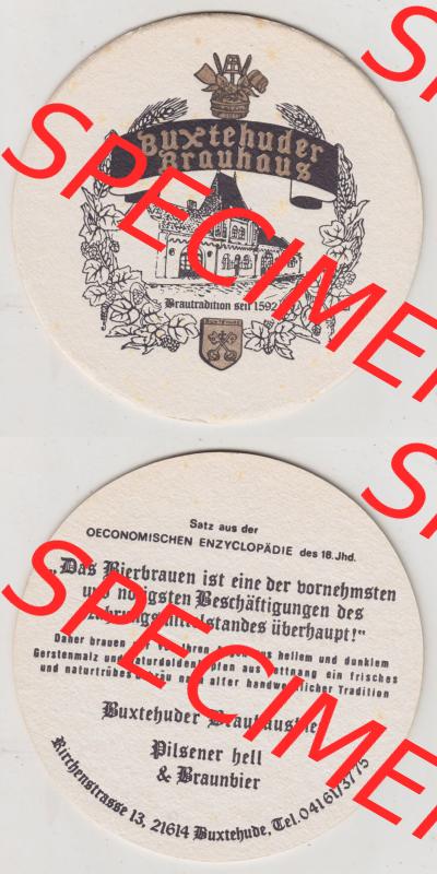 Bierdeckel Buxtehuder Brauhaus, Brauhaustradition seit 1592, Das Bierbrauen ist eine der vornehmsten und nötigsten Beschäftigungen des Nahrungsmittelstandes überhauput!... Sammlung