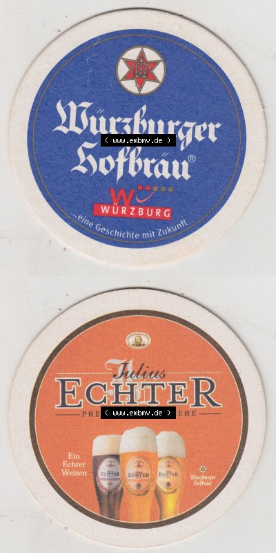 Bierdeckel Würzburger Hofbräu, W-Würzburg, Julius Echter, Premium Weissbiere, Ein echter Weizen (3). Deutscher Katalog über... Sammlung