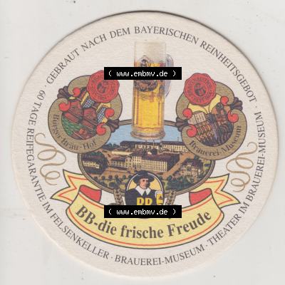 Bierdeckel Bürgerbräu Hof - BB-die frische Freude, Brauerei-Museum (1). Deutscher Katalog über deutsche Bierdeckel Bürgerbräu Hof, Brauerei-Museum... Sammlung