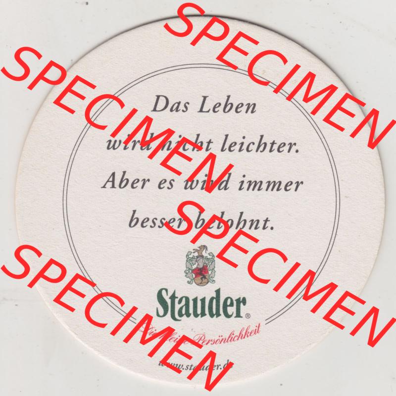 Bierdeckel Stauder Premium Pils, Das Leben wird nicht leichter. Aber es wird immer besser belohnt (2). Deutscher Katalog über deutsche Bierdeckel Privatbrauerei Jacob... Sammlung