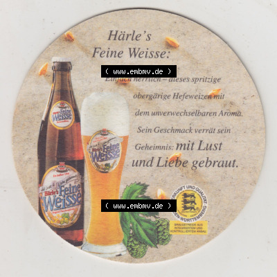 Bierdeckel Härle Feine Weisse, mit Lust und Liebe gebraut, Noch heute ist das stattliche Ziegelgebäude aus der Gründerzeit... Sammlung