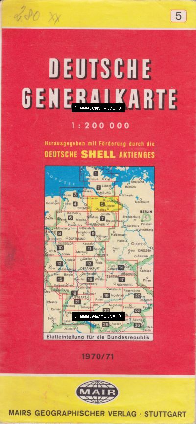 Landkarten 1970/71, Deutsche Generalkarte, Mairs Geographischer Verlag, Stuttgart, Karte 5. Generalkarte von Deutschland der BRD... Sammlung
