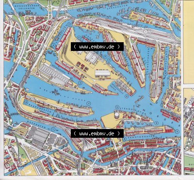 Karte vom Hamburger Hafen als Bildplan, in Hamburg. Ausgabepreis / Schutzgebühr von 0,50 DM vor Einführung der Euro-Währung Sammlung