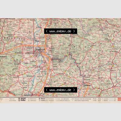 Autokarte 1958, Gasolin Deutschlandkarte Teil 5, Deutschland-Karte 5 von 8 Umgebung Koblenz, Frankfurt, Mannheim, Saarbrücken BRD, 1958 Gasolin Deutschlandkarte... Sammlung