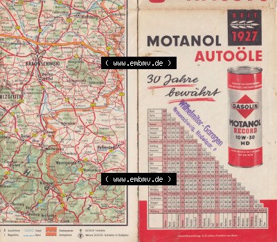 Bremen, Osnabrück, Hannover, Gasolin Autoöle, Karte Braunschweig Sammlung