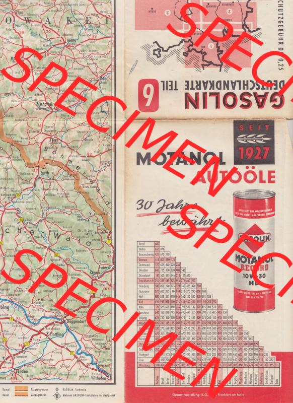 Autokarte 1957, Gasolin Deutschlandkarte Teil 6, Nürnberg, Stuttgart, Regensburg 0005. Alte Historische Karte der BRD digitalisiert, Jahrgang 1957 von Gasolin... Sammlung