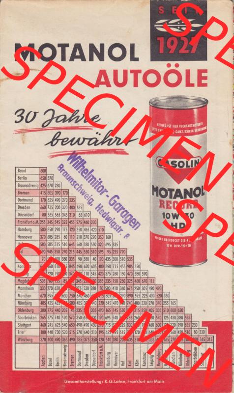 Landkarte BRD 1957, Gasolin Deutschlandkarte Teil 2, Bremen, Osnabrück, Hannover Rückseite Gasolin Motanol Autoöle, 30 Jahre bewährt. Die Karten... Sammlung