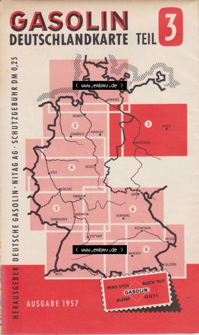 Autokarte 1957, Gasolin im Katalog digitalisierte Deutschlandkarte Teil 3, Berlin, Magdeburg alte Historische Karte der BRD von... Sammlung