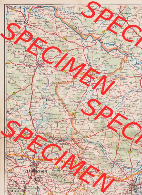 Autokarte 1957, Gasolin im Katalog digitalisierte Deutschlandkarte Teil 3, Berlin, Magdeburg Teilkarte Wittingen, Salzwedel bis Osterburg. Alte Historische Karte der BRD... Sammlung