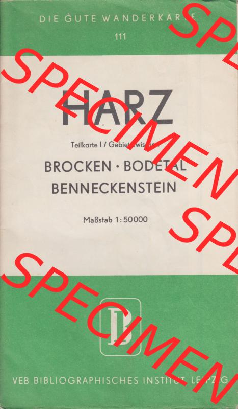 Wanderkarte DDR Bezirk Magdeburg, HARZ Teilkarte I. Brocken, Bodetal und Benneckenstein Karte von 1959, Untertitel "Die Gute Wanderkarte 111", Harz, Teilkarte... Sammlung