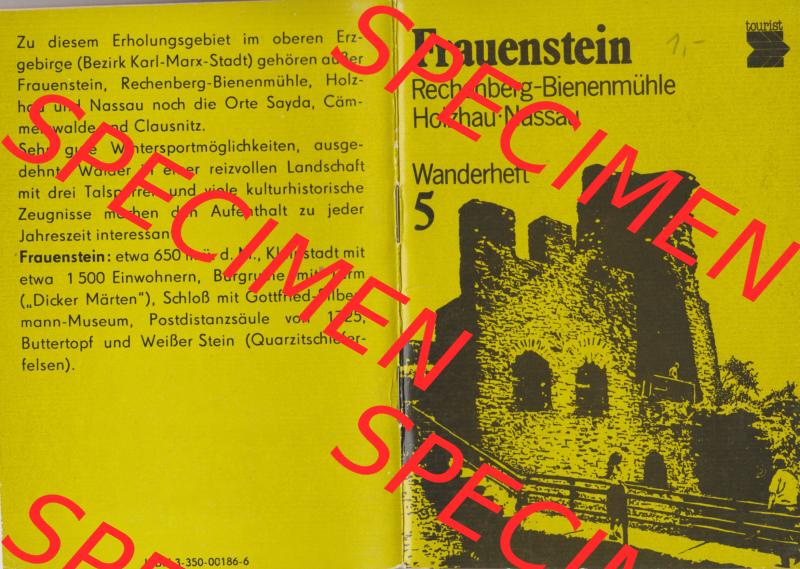 DDR Unser Kleines Wanderheft, VEB Bibliographisches Institut Leipzig, Nr. 5, 9. Auflage 1990, Frauenstein, Rechenberg-Bienenmühle, Holzhau-Nassau.... Sammlung