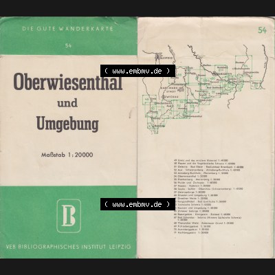 Wanderkarte DDR, Bezirk Karl-Marx-Stadt, Untertitel Die Gut Wanderkarte 54, Oberwiesenthal und Umgebung im Maßstab 1:20000 vom Verlag VEB Bibliographisches Institut Leipzig... Sammlung